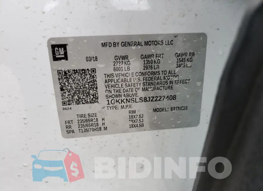 1GKKNSLS8JZ227408 Photo# 13