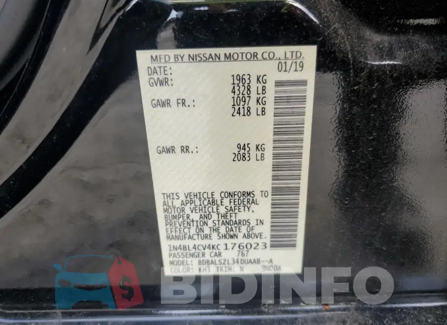1N4BL4CV4KC176023 Photo# 12