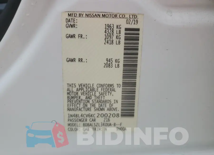 1N4BL4CV6KC200208 Photo# 13