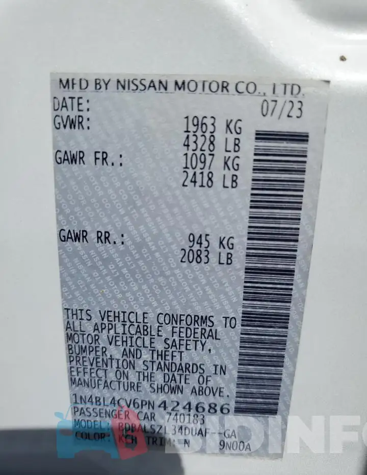 1N4BL4CV6PN424686 Photo# 12