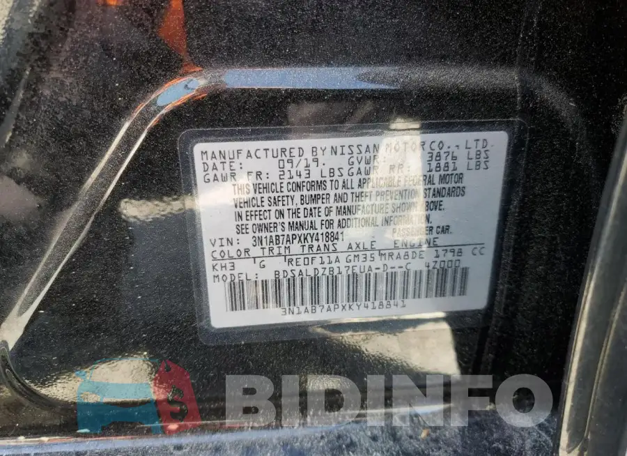 3N1AB7APXKY418841 Photo# 12