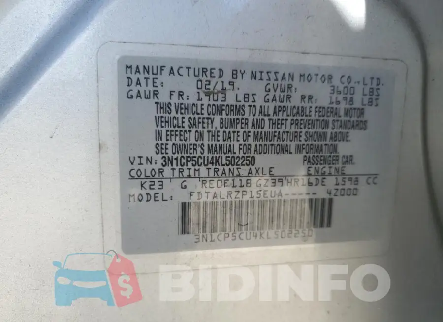 3N1CP5CU4KL502250 Photo# 13