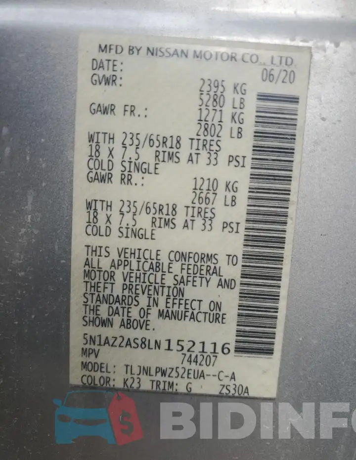 5N1AZ2AS8LN152116 Photo# 14