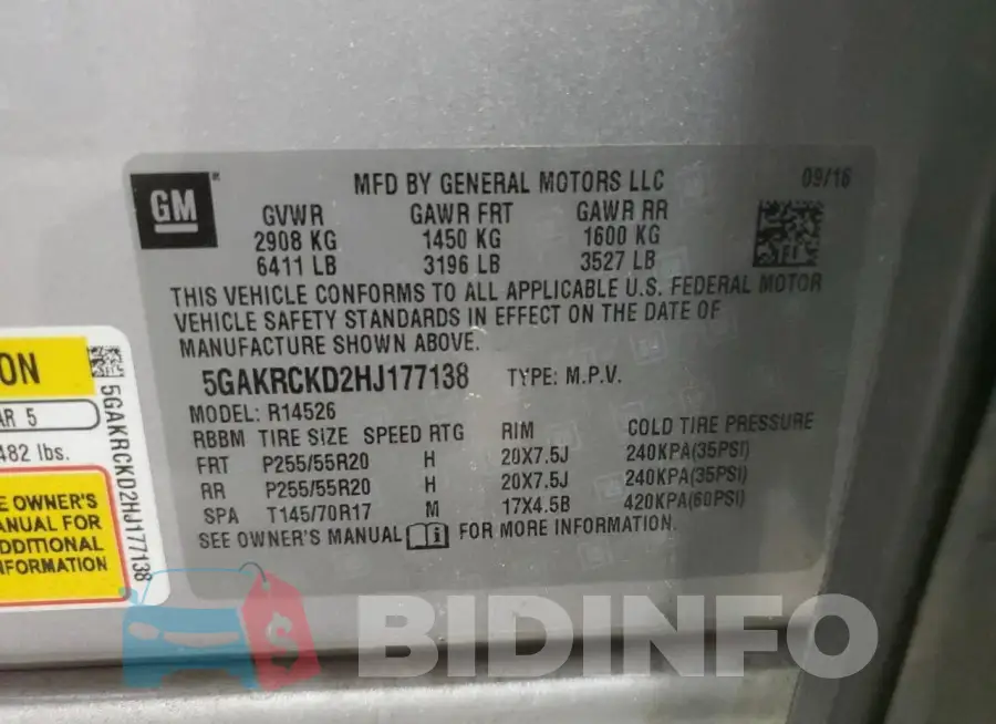 5GAKRCKD2HJ177138 Photo# 13