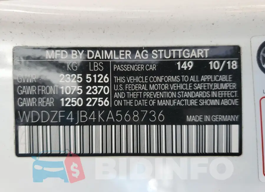 WDDZF4JB4KA568736 Photo# 12