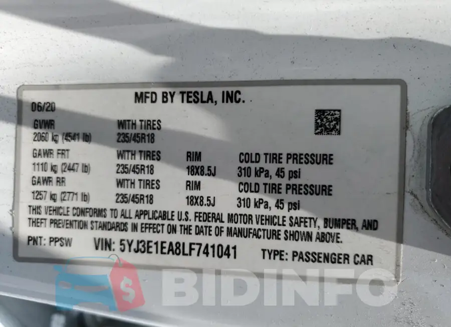 5YJ3E1EA8LF741041 Photo# 12