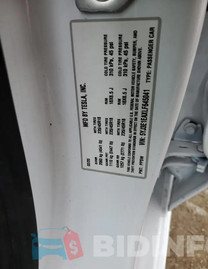 5YJ3E1EAXLF645041 Photo# 13