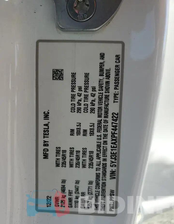 5YJ3E1EAXPF447422 Photo# 13