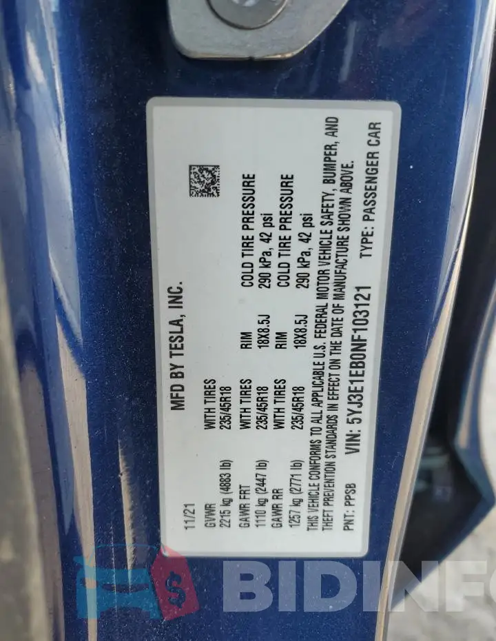 5YJ3E1EB0NF103121 Photo# 12