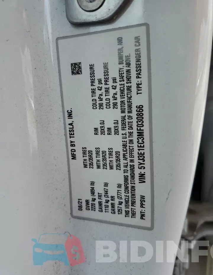 5YJ3E1EC3MF030866 Photo# 13