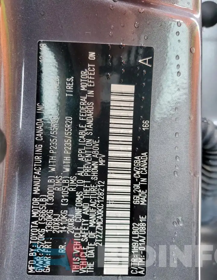 2T2ZZMCAXKC128212 Photo# 13