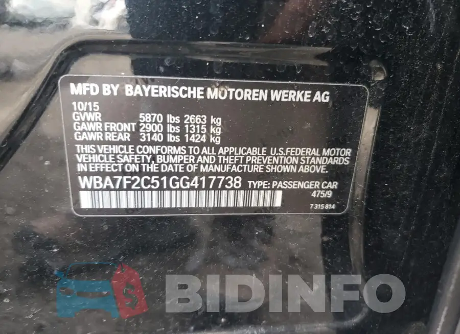 WBA7F2C51GG417738 Photo# 12