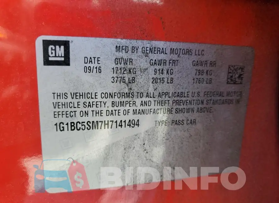 1G1BC5SM7H7141494 Photo# 12