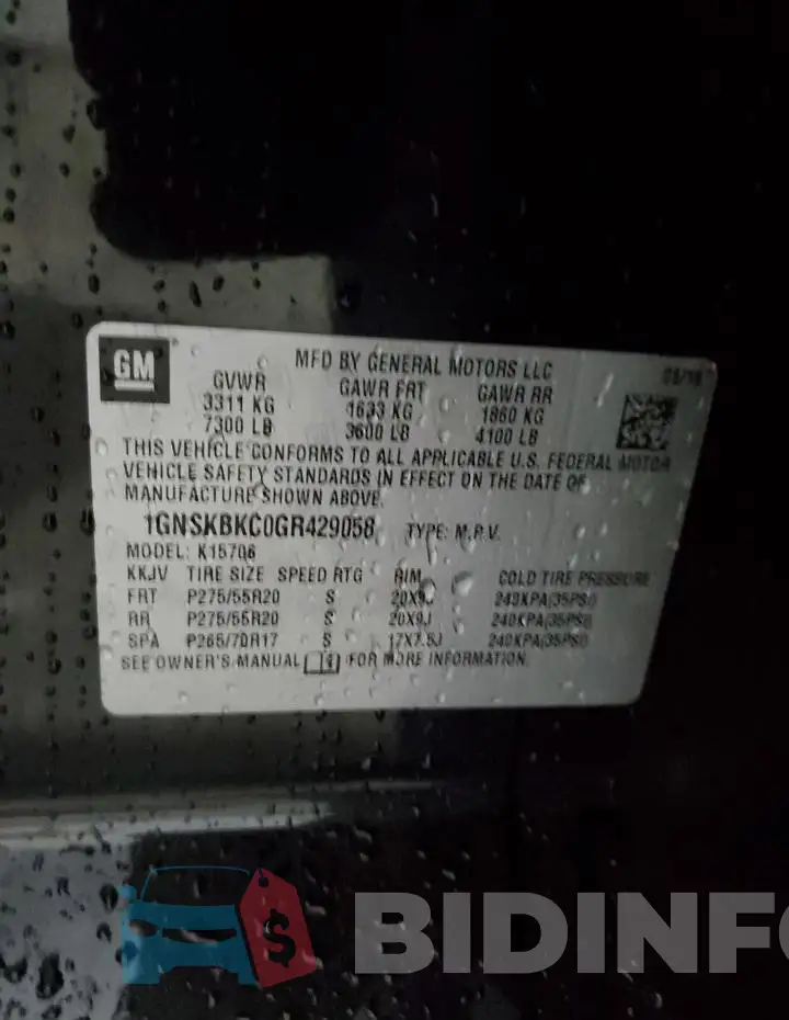1GNSKBKC0GR429058 Photo# 14