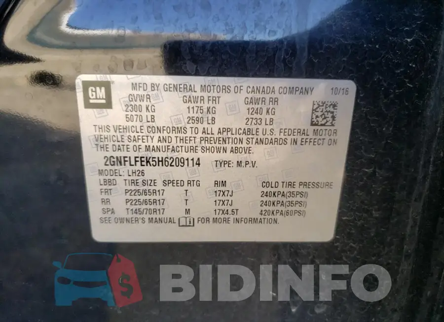 2GNFLFEK5H6209114 Photo# 10