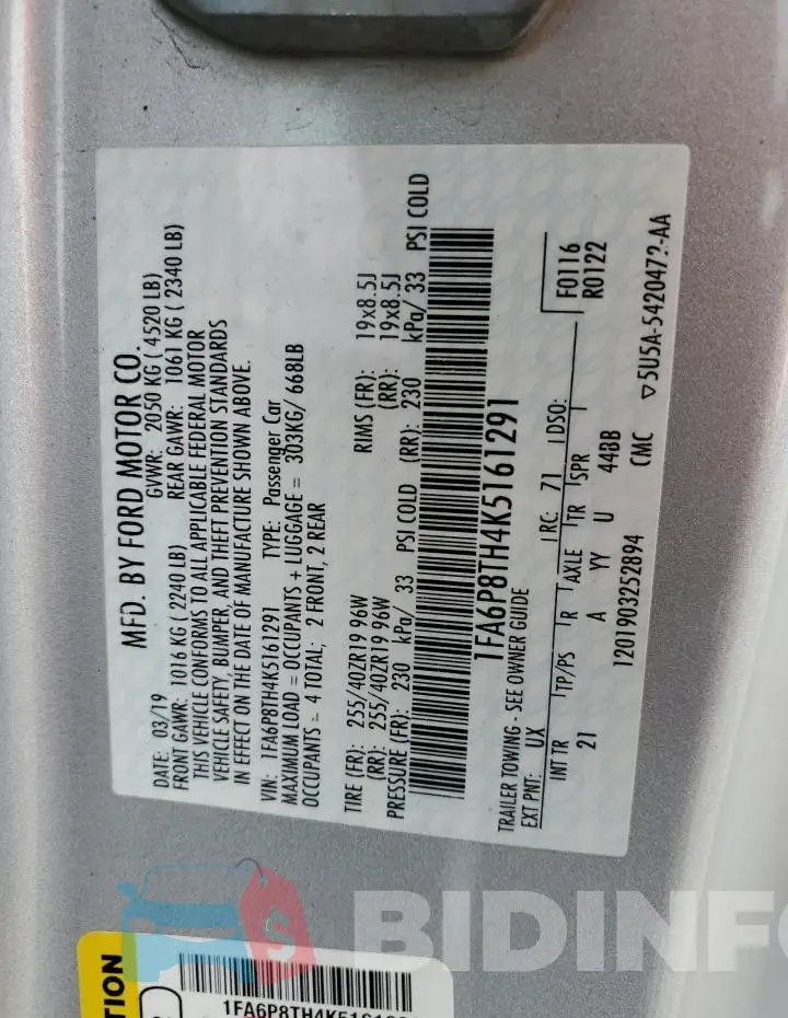 1FA6P8TH4K5161291 Photo# 13