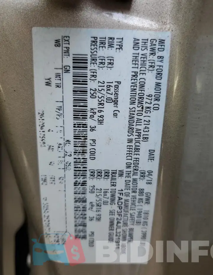 1FADP3F24JL321911 Photo# 12