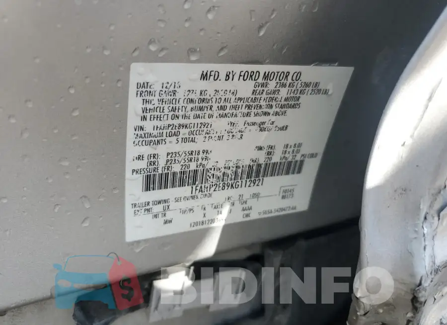 1FAHP2E89KG112921 Photo# 12