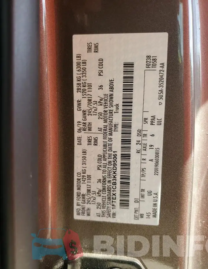 1FTEX1CB3KKD95061 Photo# 12