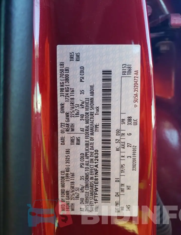 1FTFW1E81NFA12630 Photo# 13