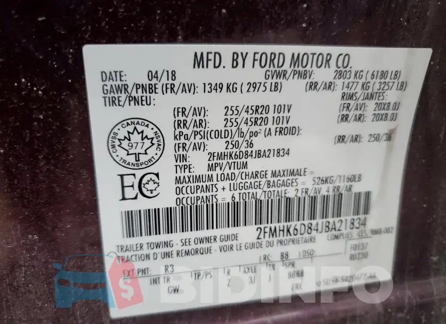 2FMHK6D84JBA21834 Photo# 14