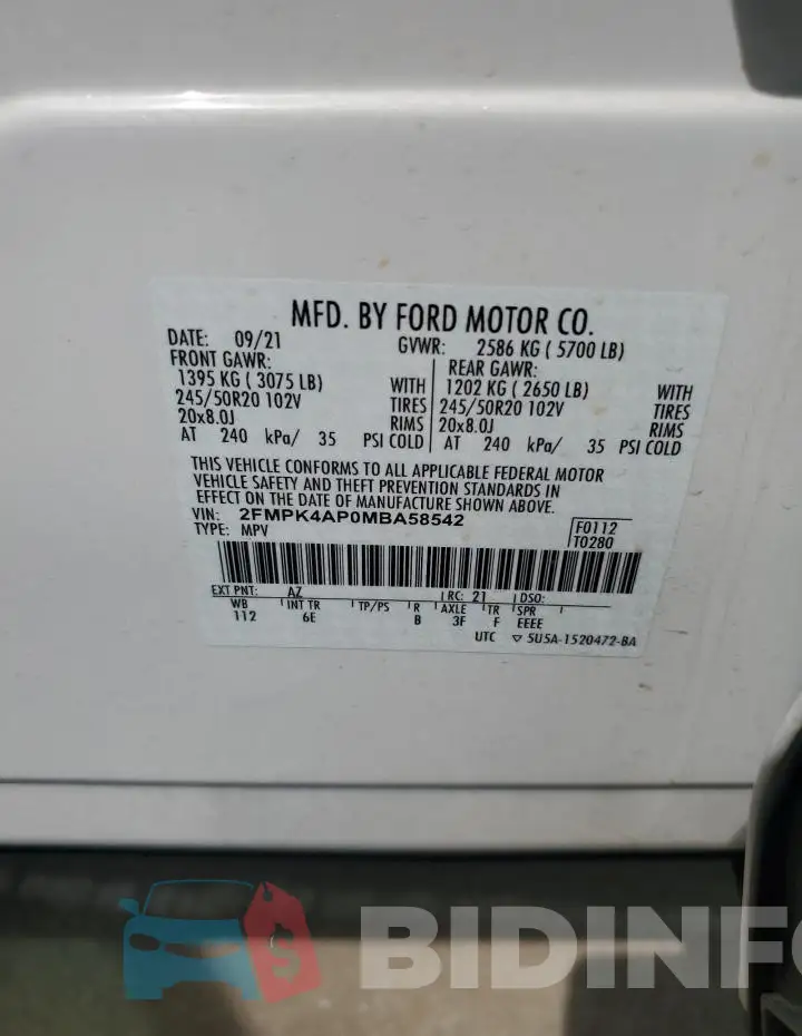 2FMPK4AP0MBA58542 Photo# 12