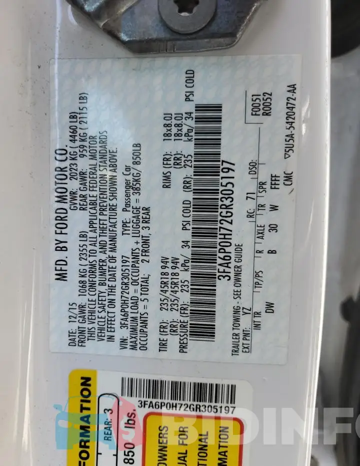 3FA6P0H72GR305197 Photo# 12