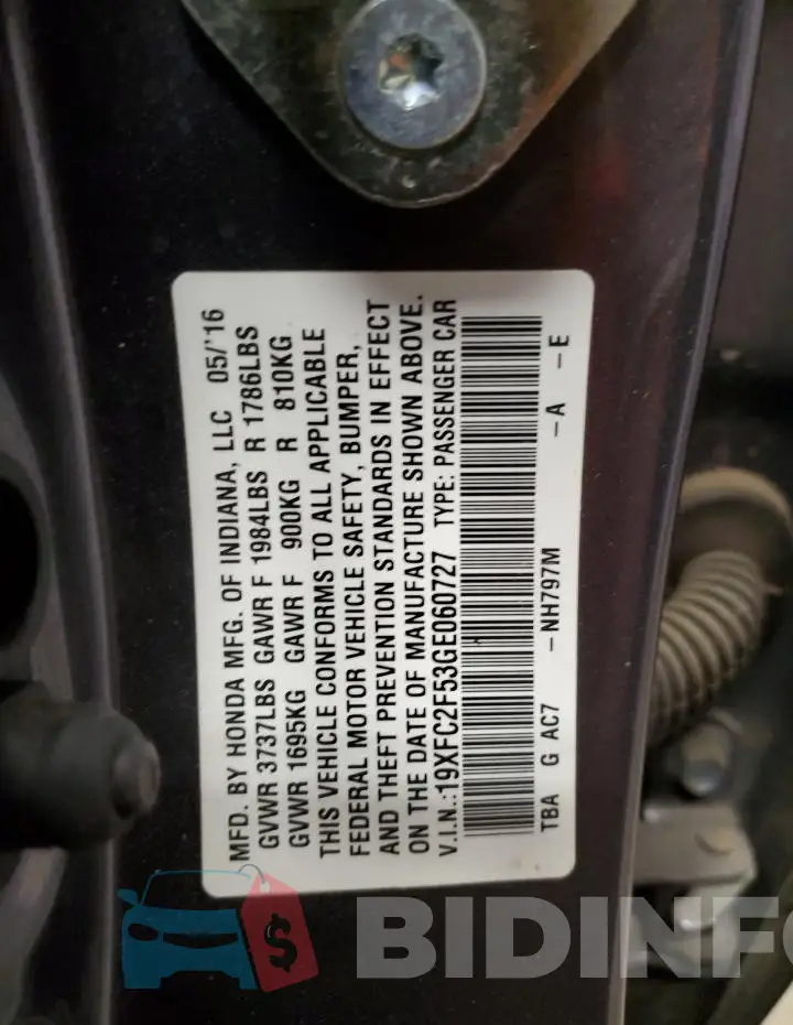 19XFC2F53GE060727 Photo# 12
