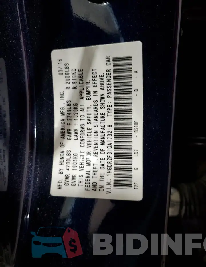 1HGCR2F31GA179218 Photo# 12