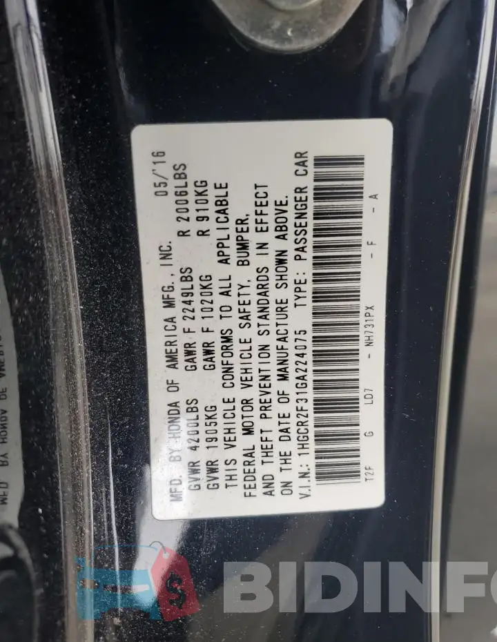 1HGCR2F31GA224075 Photo# 12