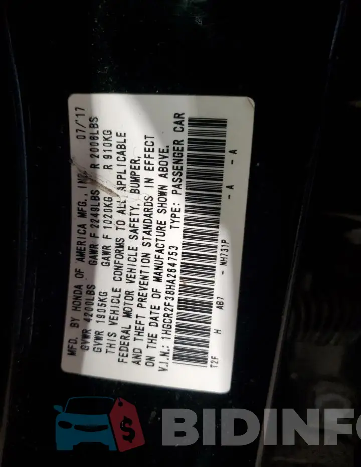 1HGCR2F38HA264753 Photo# 12
