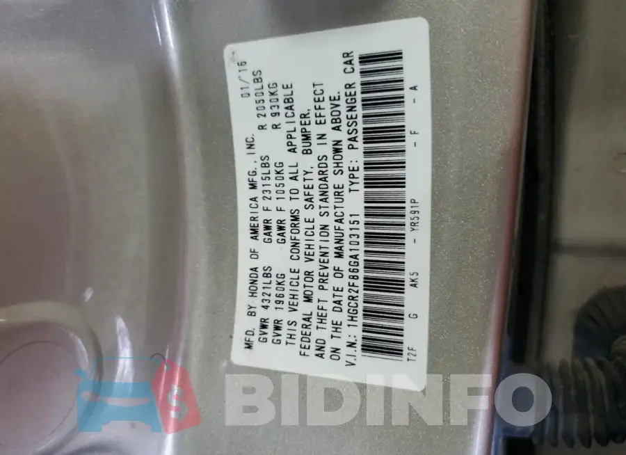 1HGCR2F86GA103151 Photo# 13