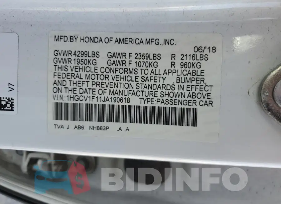1HGCV1F11JA190618 Photo# 12