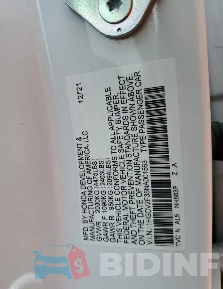1HGCV2F35NA001563 Photo# 12