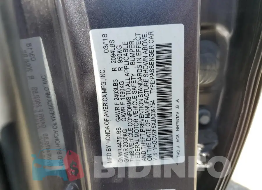 1HGCV2F5XJA039754 Photo# 12