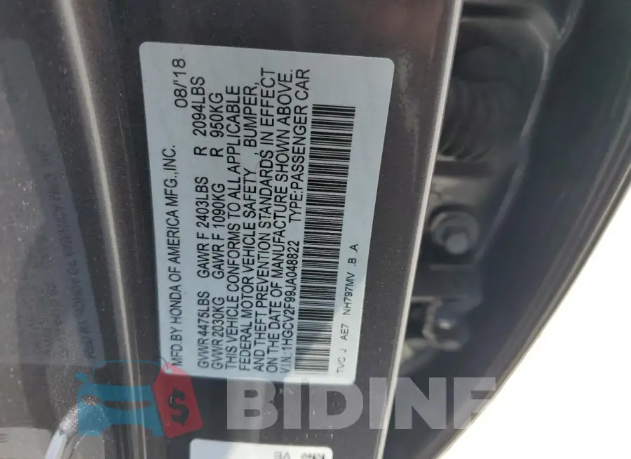 1HGCV2F99JA048822 Photo# 12