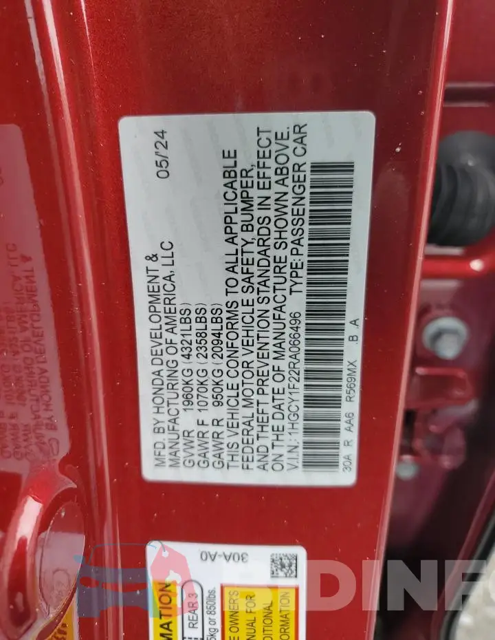 1HGCY1F22RA066496 Photo# 12