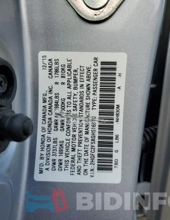2HGFC2F5XGH516910 Photo# 12