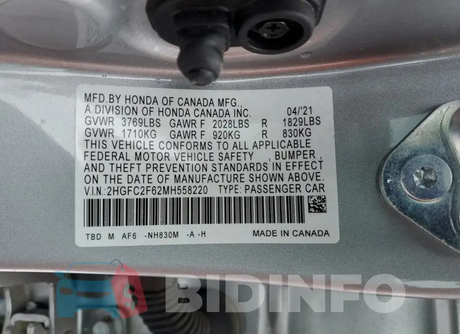 2HGFC2F62MH558220 Photo# 12