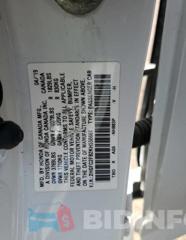 2HGFC2F82KH556661 Photo# 12