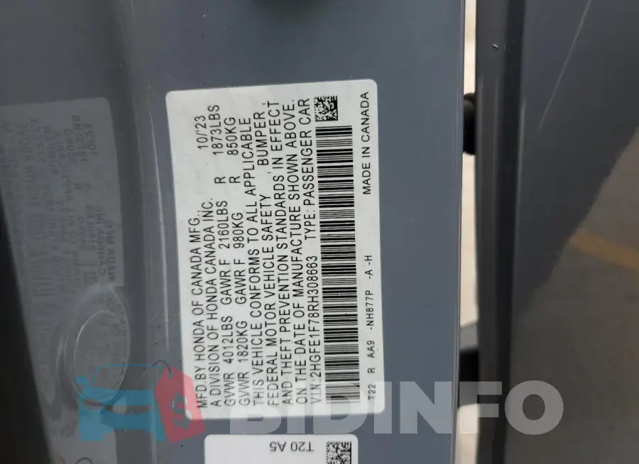 2HGFE1F78RH308663 Photo# 12