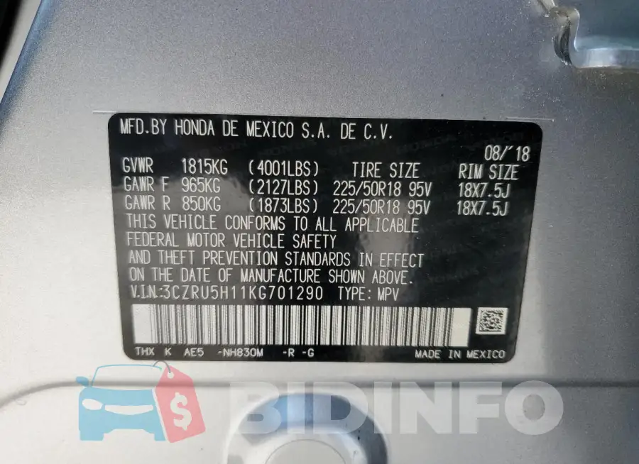 3CZRU5H11KG701290 Photo# 14