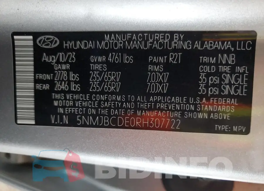 5NMJBCDE0RH307722 Photo# 12