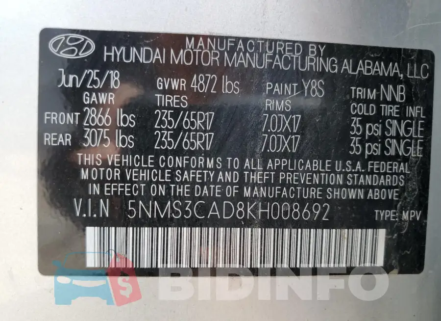 5NMS3CAD8KH008692 Photo# 13