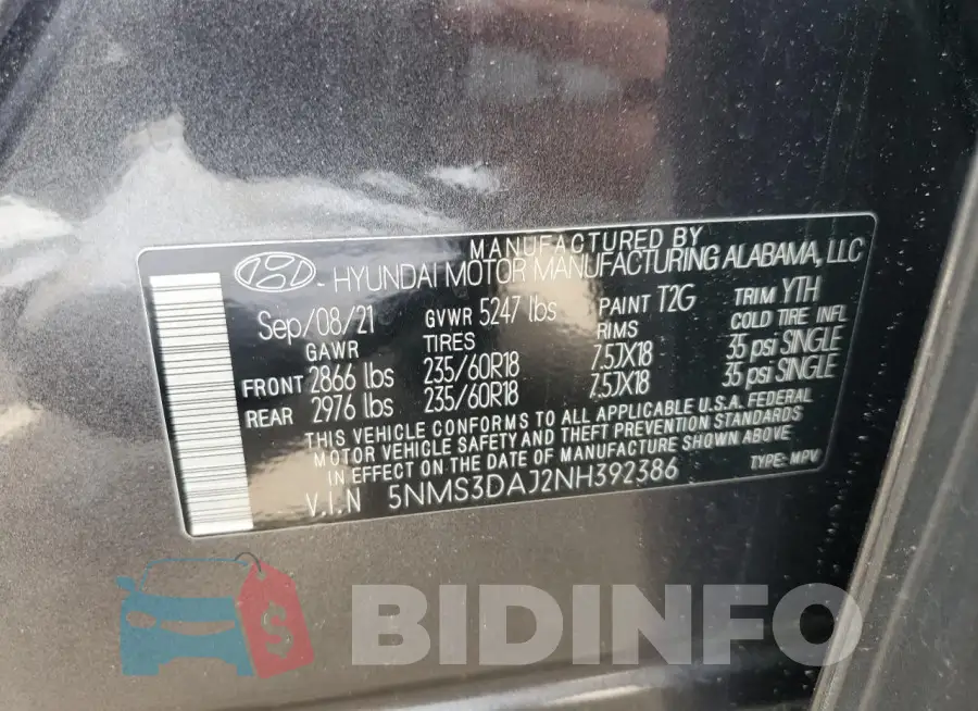 5NMS3DAJ2NH392386 Photo# 13