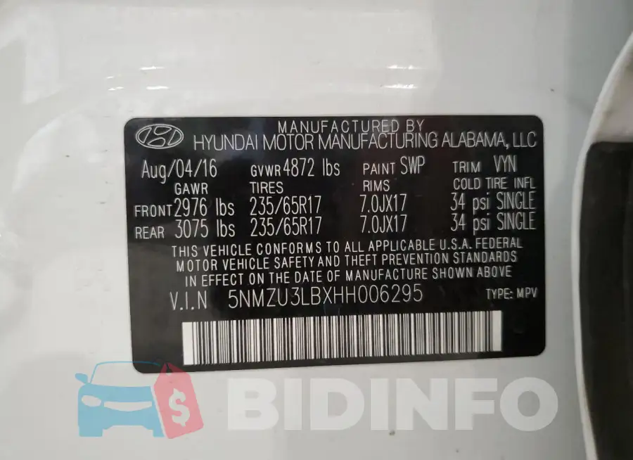 5NMZU3LBXHH006295 Photo# 14