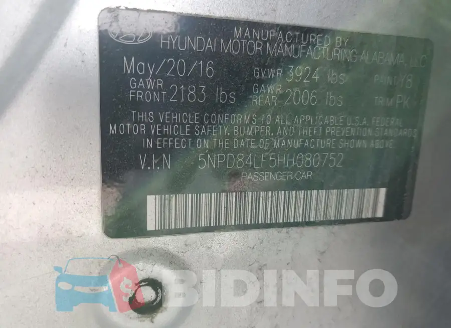 5NPD84LF5HH080752 Photo# 12