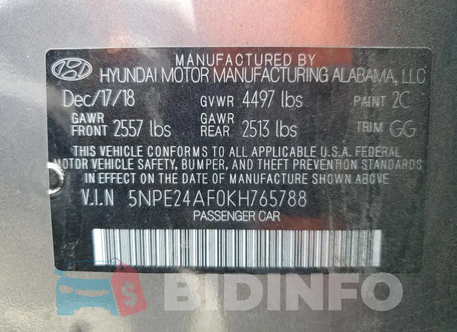 5NPE24AF0KH765788 Photo# 12