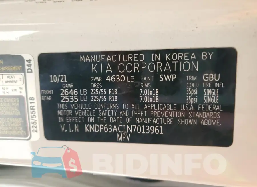 KNDP63AC1N7013961 Photo# 12