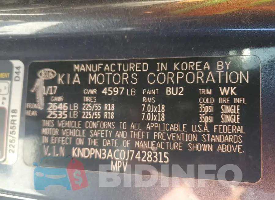 KNDPN3AC0J7428315 Photo# 13